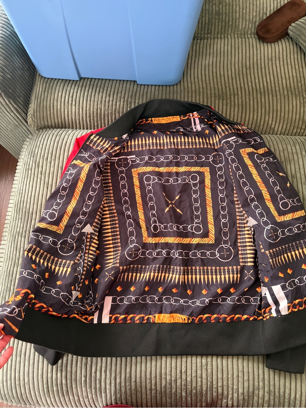 Reason Black Bomber Jacket with Gold Chain Print - Picture 4 of 5